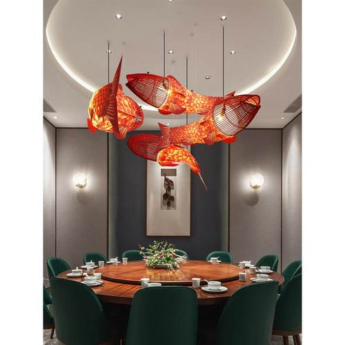 鱼形吊灯中式餐厅酒店火锅店创意设计师餐饮店饭店装饰鱼灯造型灯 - 图0