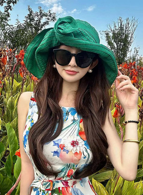 超大沿可定型遮阳帽女