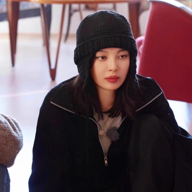辛芷蕾同款针织帽子女秋冬防寒护耳保暖毛线帽休闲文艺气质雷锋帽 - 图3