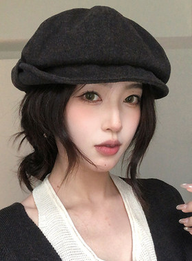 复古蝴蝶结贝雷帽女秋冬保暖帽子