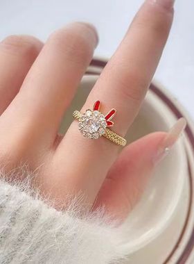 2025新款龙年个性锆石旋转戒指高级设计小众时尚女款本命年