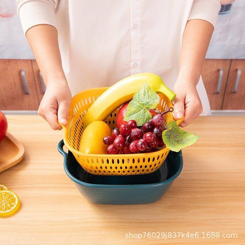 加厚沥水篮8件套水果篮洗菜盘多功能方形6件套双层果盆pp材质,淘宝优惠券,粉丝福利购,淘宝优惠卷