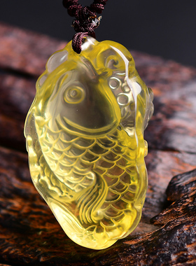 天然黄水晶吉祥物文昌鱼吊