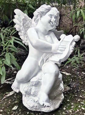 欧式天使玻璃钢石膏像摆件小提琴演奏人物摆设家居装W饰品花园庭