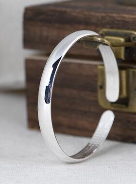 网红-足银光面银饰镯子女款时尚手环心经文简单文艺女士开口手镯