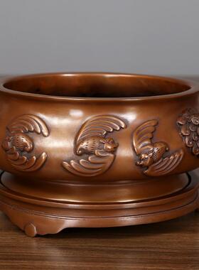 紫铜熏香炉摆件家居工艺品 15#带底狮首全福炉