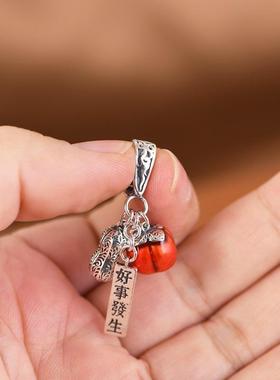 网红- S925银吊饰 简约设计银花生柿子吊坠手链DIY 挂件配饰配件