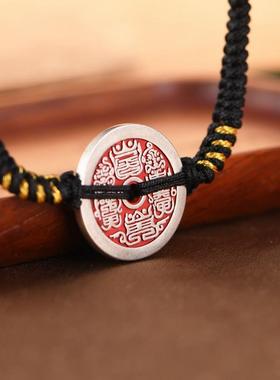 网红 925银大钱花钱手工编绳银钱女款手链可调节手环饰品