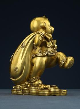 黄铜猴摆件工艺品十二生肖猴年装饰品办公桌客厅家居摆设开业礼品