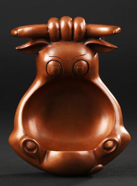 【牛头烟缸】紫铜生肖牛摆件工艺品客厅家居装饰品 紫铜牛头烟缸