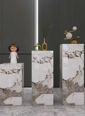 大理石底座岩板柱子客厅大摆件高级感创意摆件高级U感轻奢摆件底