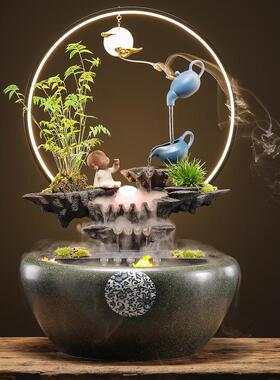 罐复古2024011法水养鱼鱼缸招财陶装流饰办公室茶桌环水循车喷泉