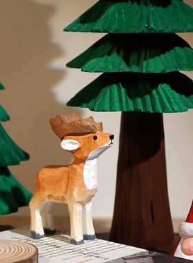 圣诞节手工木雕小摆件松树雪人老人麋G鹿实木雕刻节日氛围感装饰