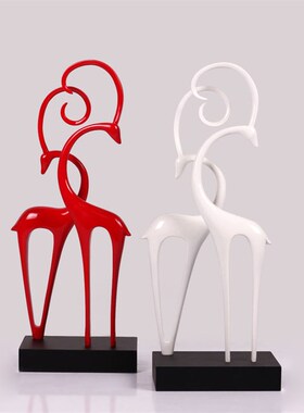 树脂工艺品结婚情侣鹿摆件u 喜庆大红色装饰桌面客厅简约家居饰品