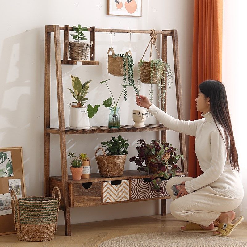 阳台花架置物架家用防腐木多肉A植物架实木客厅落地式多层花盆架,淘宝优惠券,粉丝福利购,淘宝优惠卷