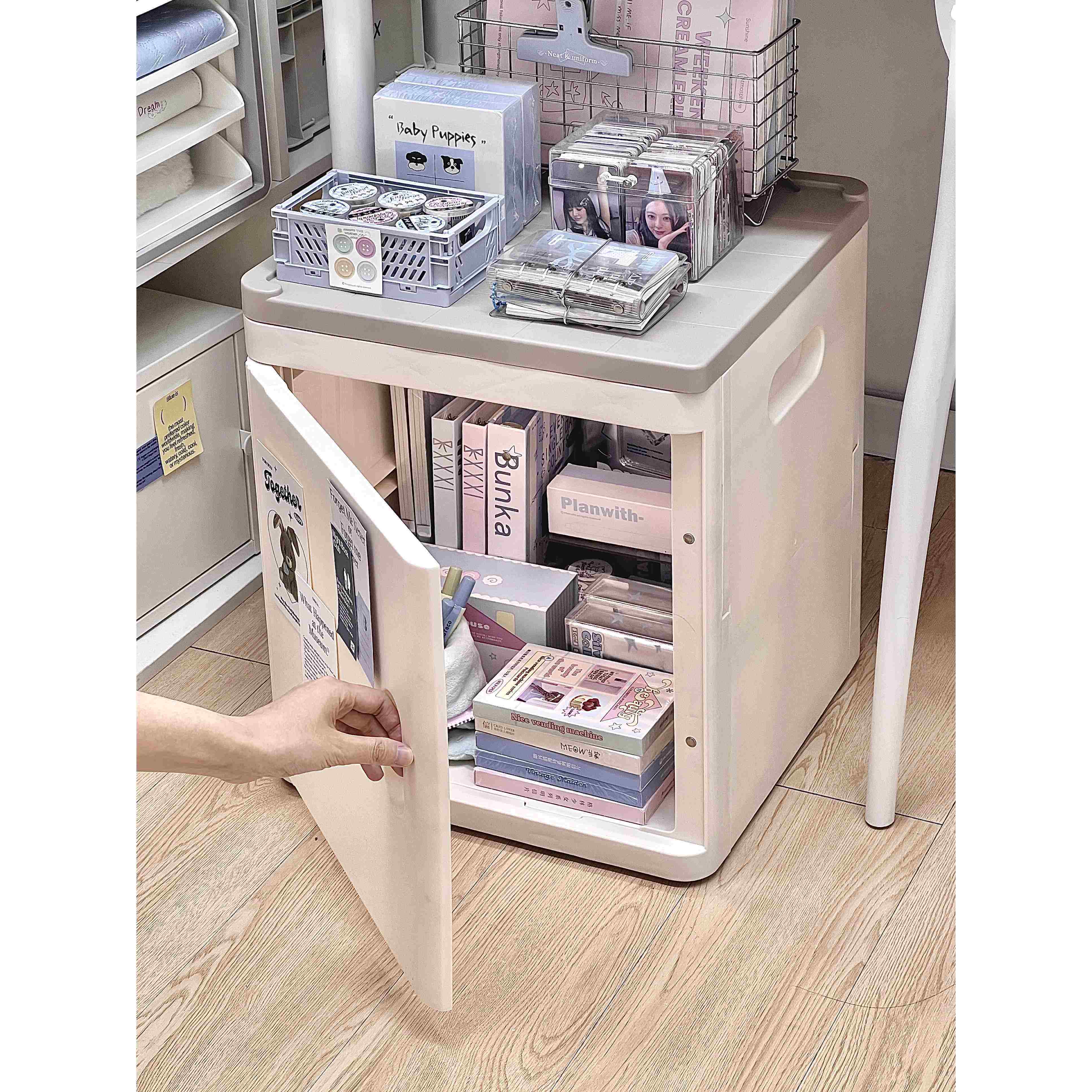 书桌下收纳神器！学生桌底落地可叠加翻盖式收纳箱文具书本置物架,淘宝优惠券,粉丝福利购,淘宝优惠卷