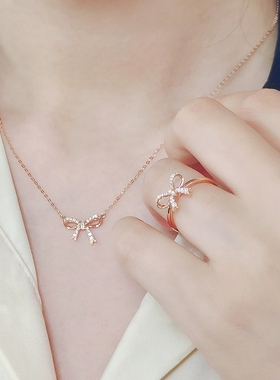 18K金蝴蝶结项链纯银玫瑰金潮流