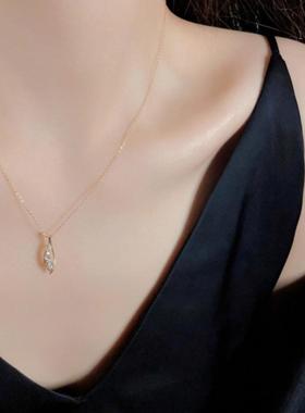 潮港福18K金叶光项链纯银黄金