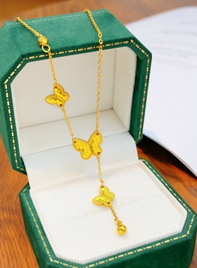 潮港福18K金鱼鳞蝴蝶流苏项链