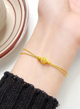 潮港福18K金转运珠花丝玲珑手链