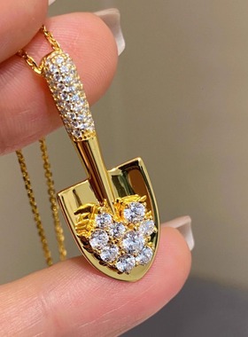 潮港福18K金金铲铲带钻项链纯银