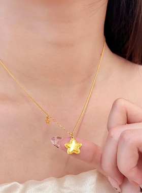 潮港福18K金小星星项链纯银黄金