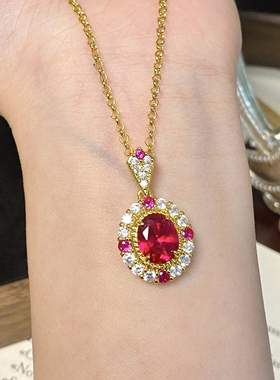 潮港福18K金红宝石项链纯银黄金