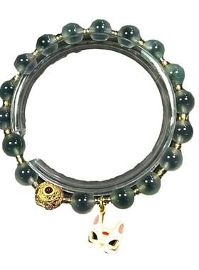 速发绿糖心玛瑙小狐仙面具九尾狐狸吊牌手链香灰瓷琉璃金箔手串饰