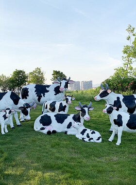玻璃钢仿真奶牛雕塑户外园林景观农场牧场草坪装S饰品卡通动物摆