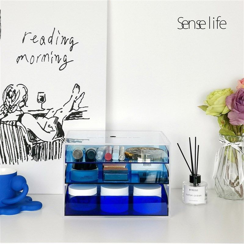 抽屉式化妆品收纳盒桌面透明护z肤品眼影盘口红收纳盒梳妆台置物,淘宝优惠券,粉丝福利购,淘宝优惠卷