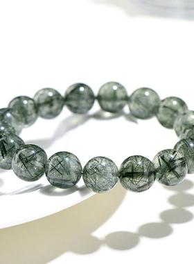 久雅水晶 天然猫眼绿发圆珠手串 时尚绿猫眼顺发绿色发手链 批