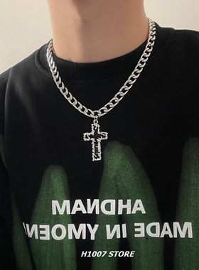 暗黑风熔化十字架 嘻哈风古巴项链男生小众设计感女锁骨链毛衣链
