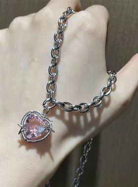 桃色星系爱心项链女轻奢小众高级感镶嵌锆石芭比锁骨链小红书同款