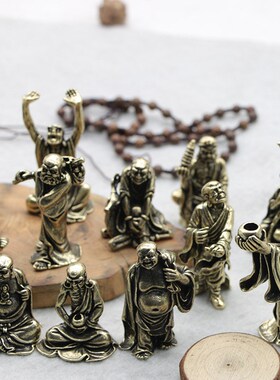 速发仿古实佛黄铜十八罗汉摆件一套纯铜铜心迷你小铜佛古玩人像铜