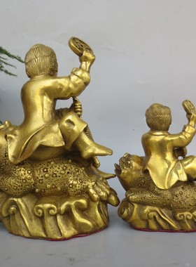 速发纯铜刘海戏金蟾戏三足进蟾金宝工艺品铜黄刘海铜像