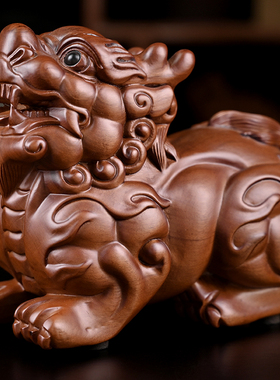 速发花梨店雕貔貅摆件一对实木雕客宅皮丘鎮厅办公室装饰木铺开业