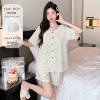 【带胸垫】水墨紫花开衫夏家居服套装