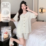 【带胸垫】水墨紫花开衫夏家居服套装券后29.9元包邮