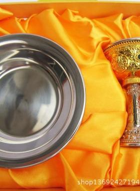 小号八吉祥护法杯法器供水杯圣水杯供杯供碗铜鎏金不锈钢内胆