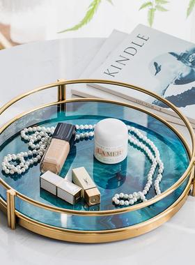 北欧轻奢金居属玛瑙收石纹托盘茶盘几纳茶装饰TP-0001品摆件家工