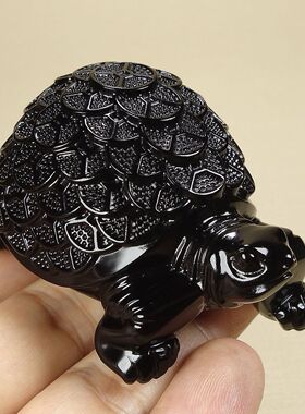天然正品黑曜石金钱龟手