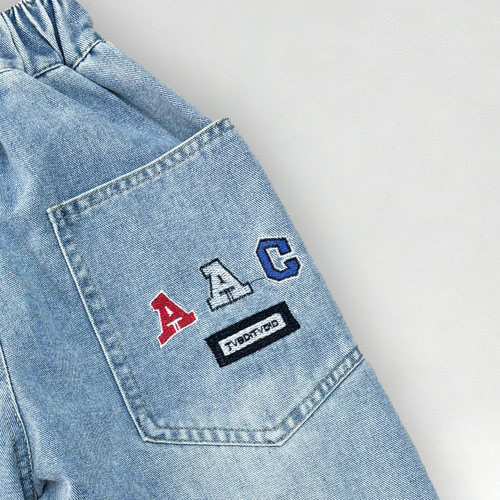 【大潘专享】【顾奈】儿童牛仔裤字母刺绣弯刀牛仔休闲裤NZK26160 - 图3