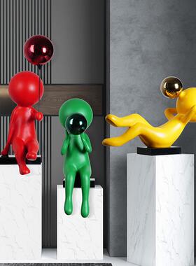 卡通人物雕塑样板间客厅商场吹泡泡女孩摆件拿气球落地摆件