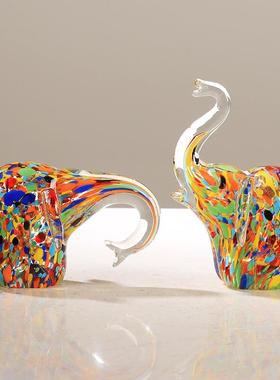 现代极简小象彩色琉璃桌面摆件客厅玄关酒店办公室轻奢高档装饰品