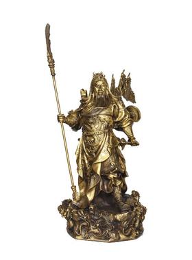 铜九龙关公关羽神像大中小铜关公摆件五旗关公