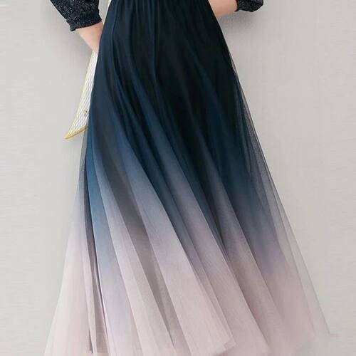 Gradient mesh high waisted swing skirt渐变网纱高腰大摆半身裙 - 图2