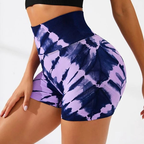 Tie dye high waisted yoga slimming shorts 扎染高腰瑜伽短裤女 - 图0