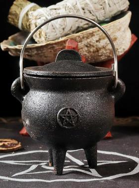 【现货】五芒星 三月女神 铸铁锅大釜女巫锅 燃烧草药锅用品摆件