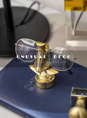 现代欧式眼镜支架电镀金色金属创意摆件样板间书房卧室梳妆台饰品