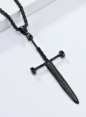 复古骑士古剑兵器十字架项链